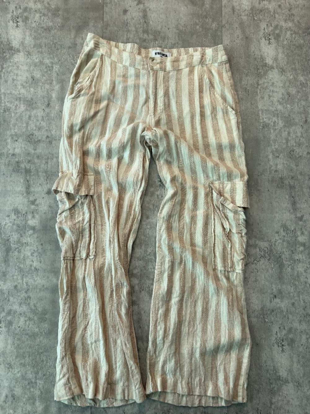 RSQ Pants Wide Leg y2k Casual Cotton Cargo Beige Stripe Womens Medium
